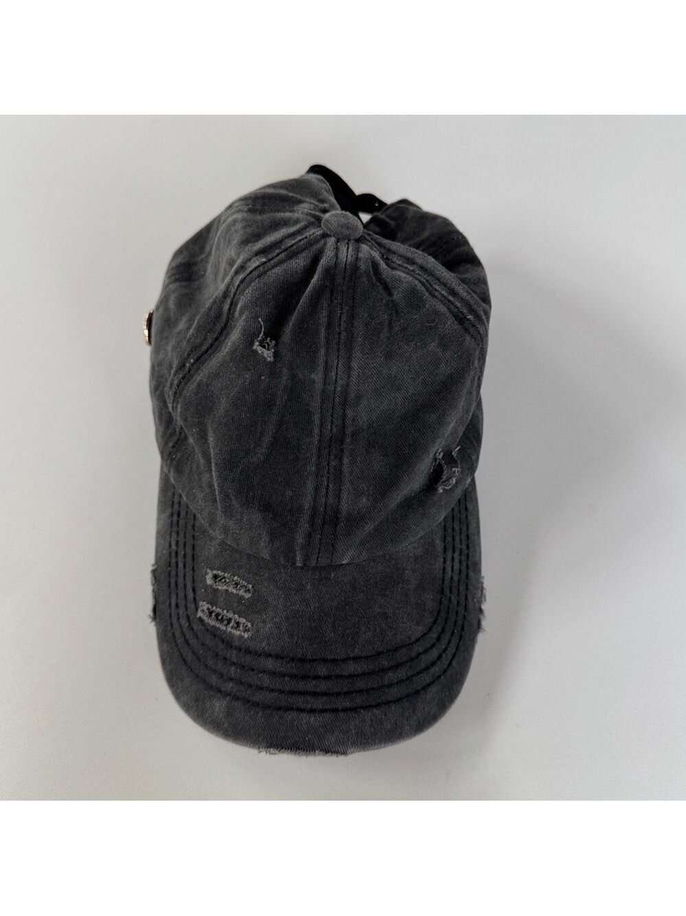 C.C Baseball Cap Dark Gray / Black Hat Distressed Adjustable Strap
